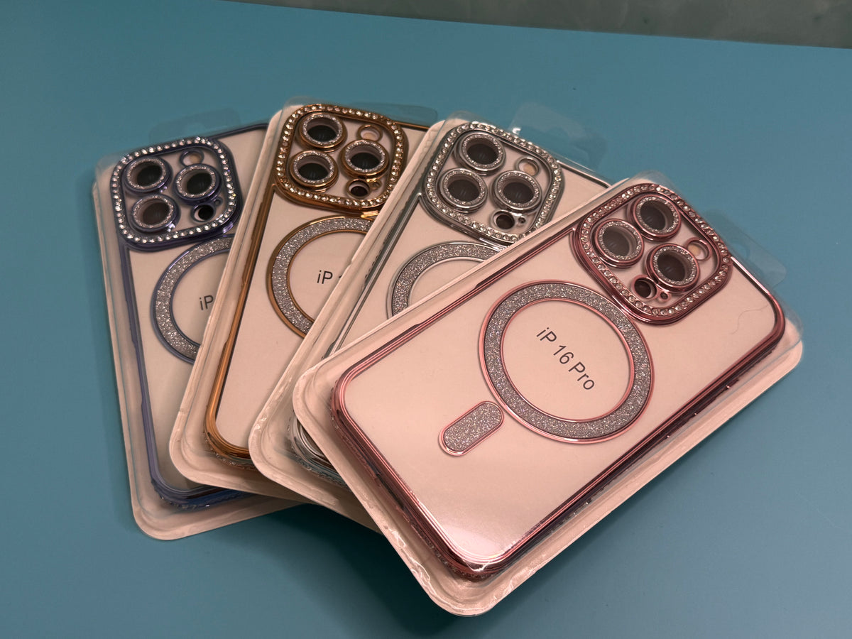 Handyhülle für iPhone 16 Pro mit funkelndem Rahmen