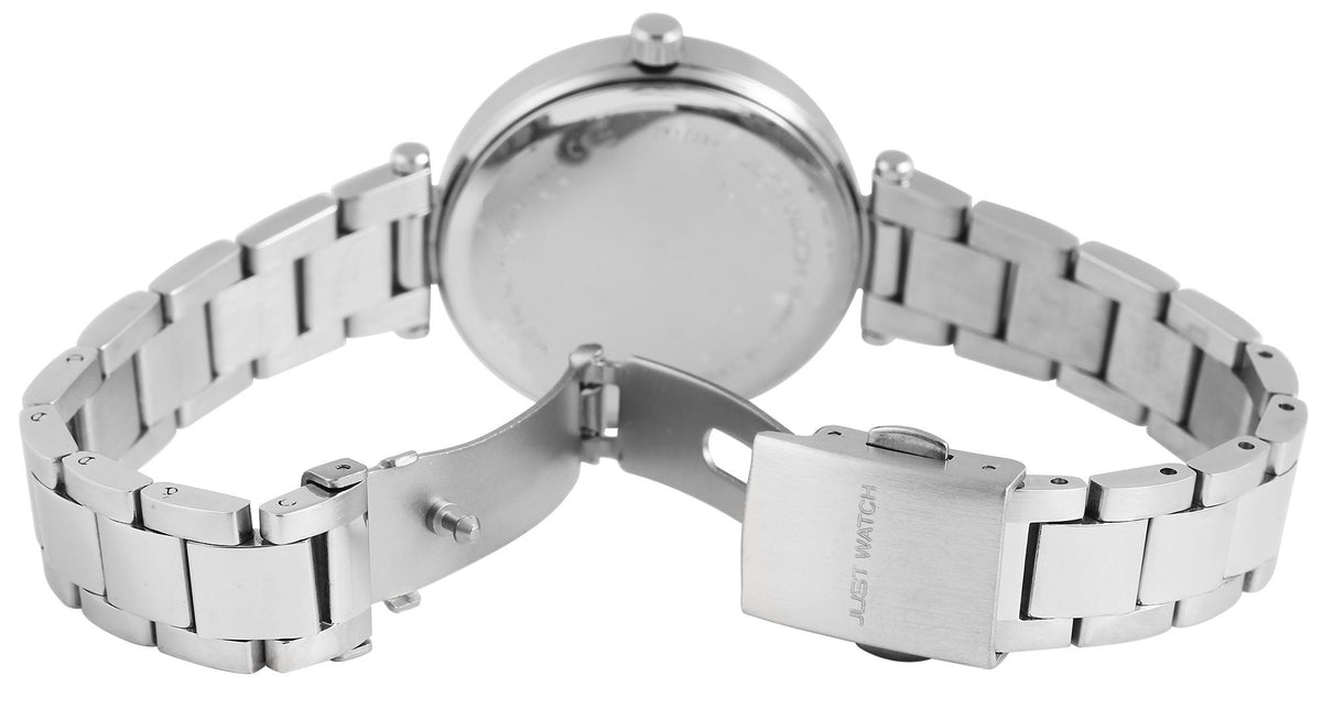 Just Watch Damenuhr | Edelstahl-Gliederarmband | Silber | Schwarzes Zifferblatt | Ø 33 mm