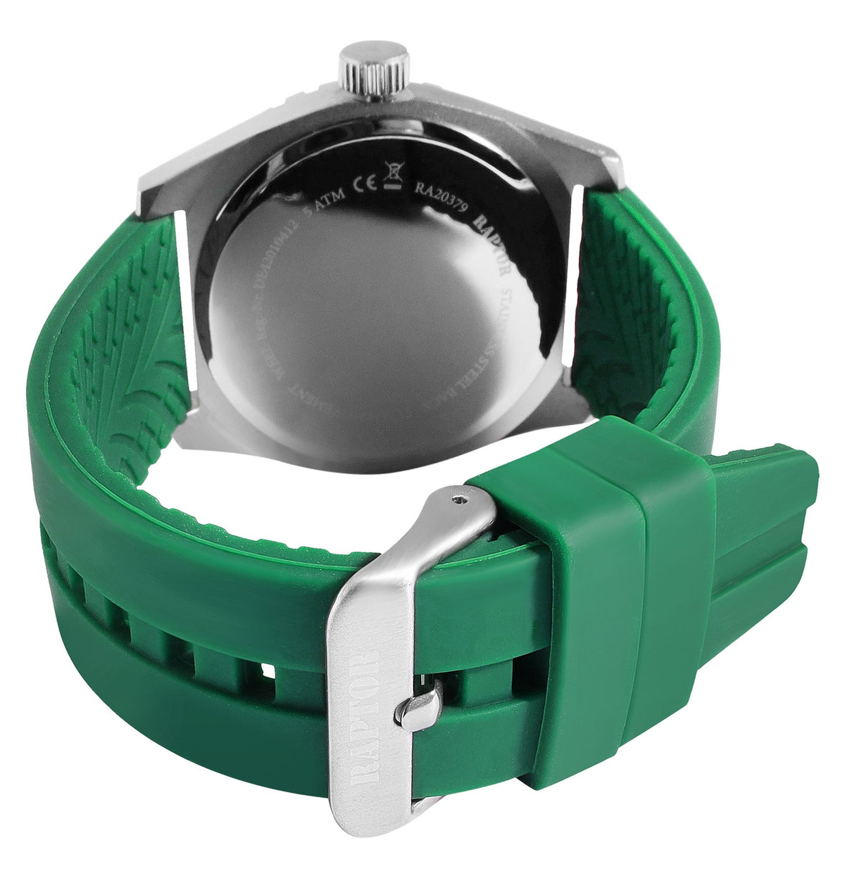 Raptor Herren Armbanduhr Grün/Silber – Analog, Silikon, 42 mm