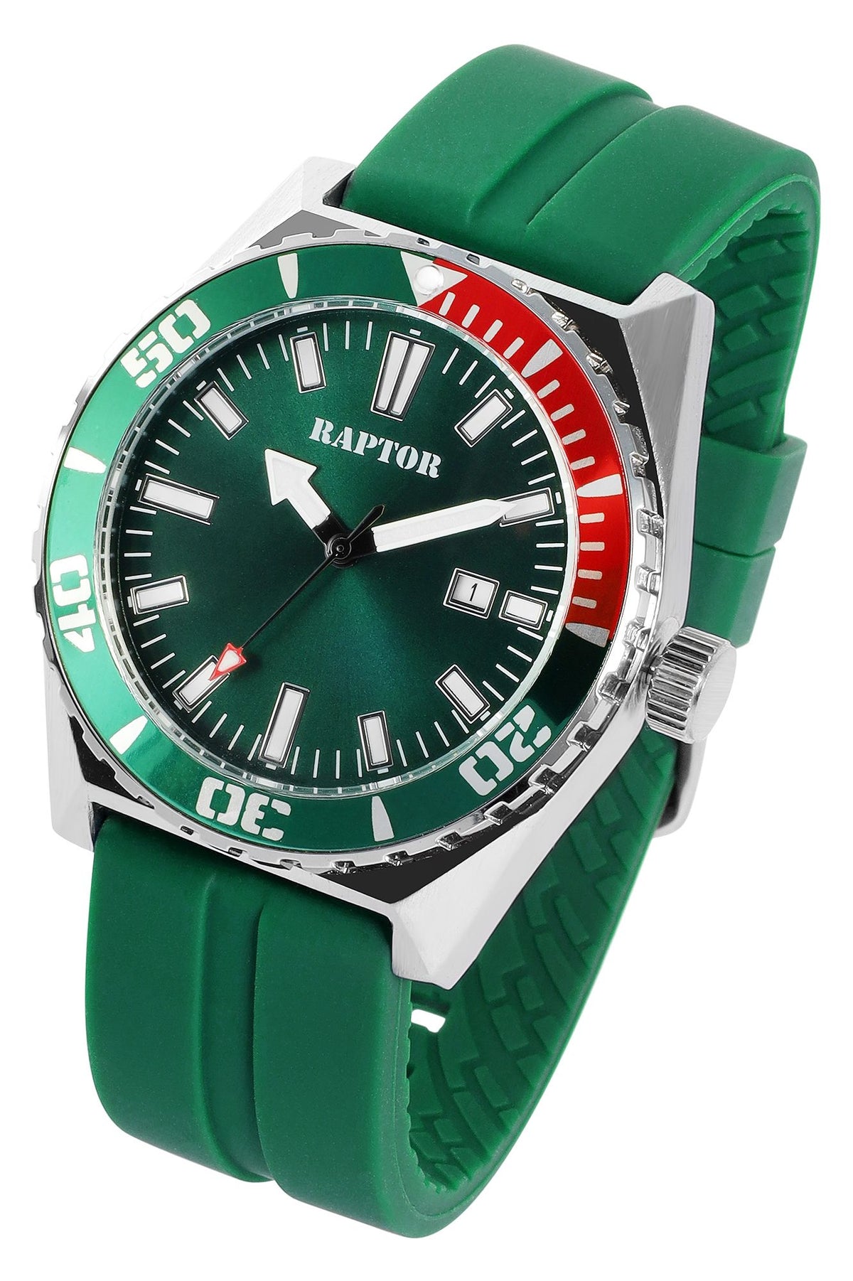 Raptor Herren Armbanduhr Grün/Silber – Analog, Silikon, 42 mm