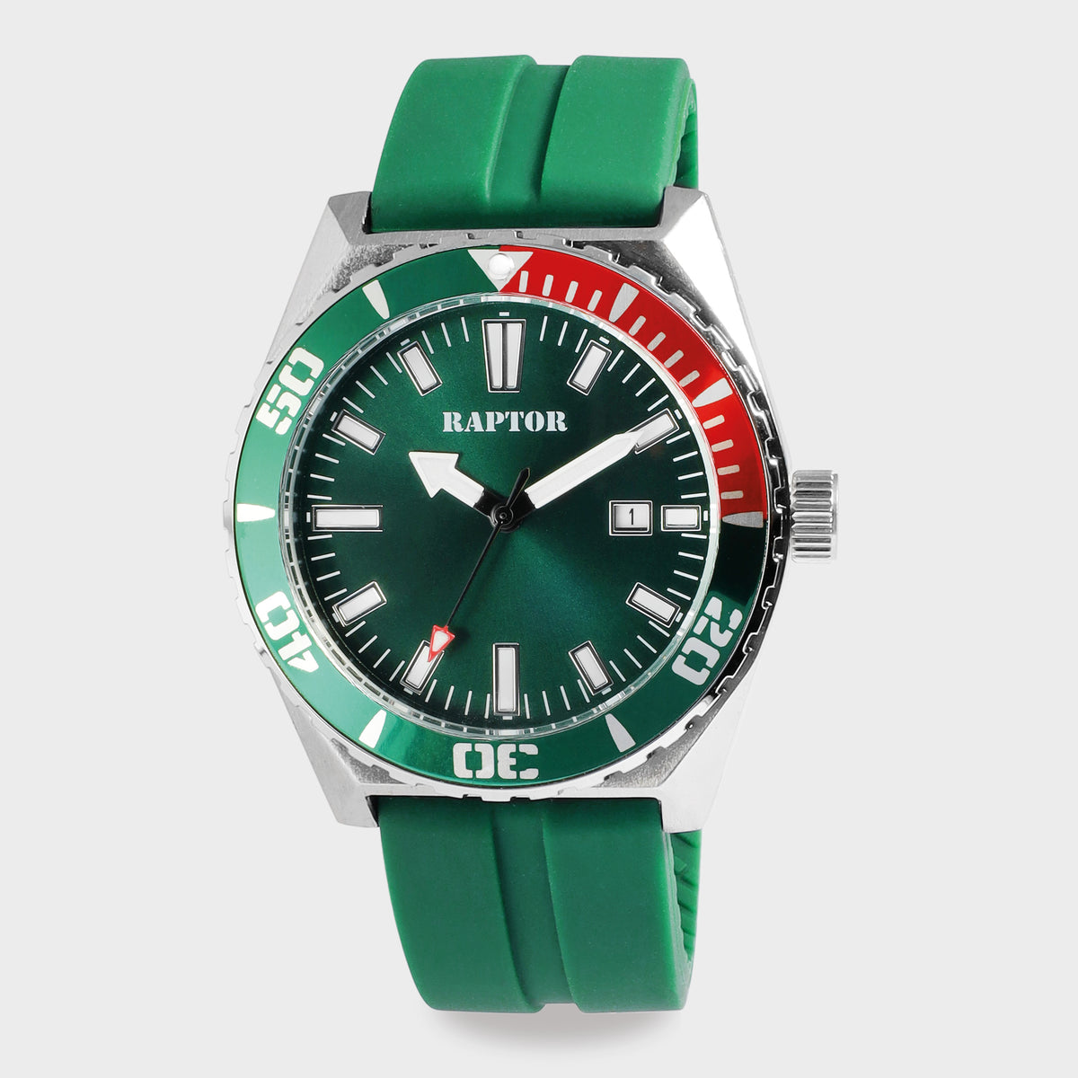 Raptor Herren Armbanduhr Grün/Silber – Analog, Silikon, 42 mm