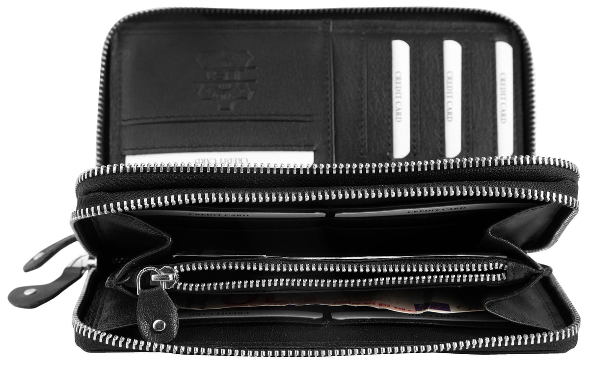 JUST Echt Leder Geldbörse RFID inkl. Box – Schwarz, Grau & Braun