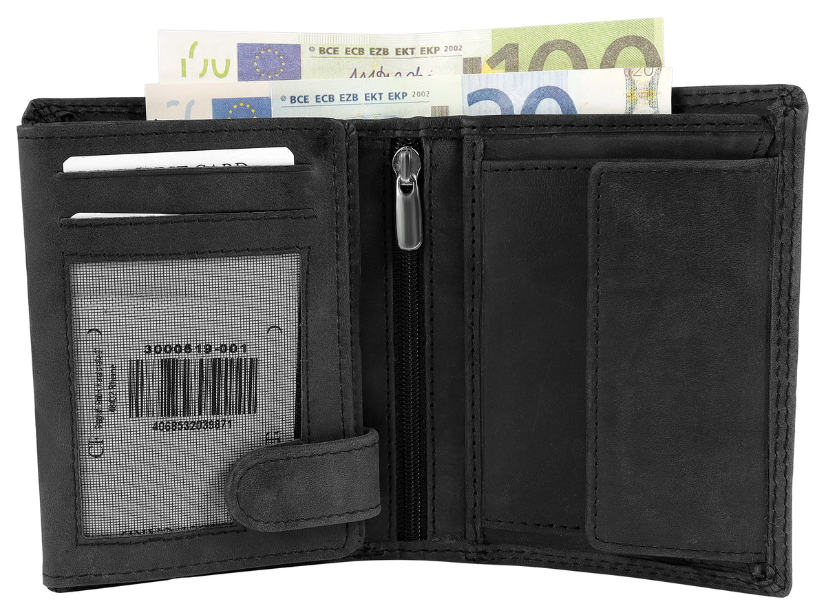 Akzent Herren Echtleder Geldbörse RFID Schwarz – Hunter-Leder Hochformat