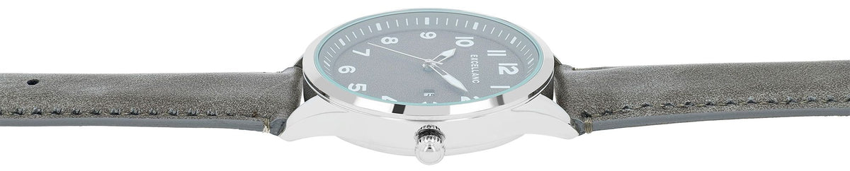 Excellanc Herrenuhr Grau – Gepolstertes Lederimitatarmband & Datumsanzeige