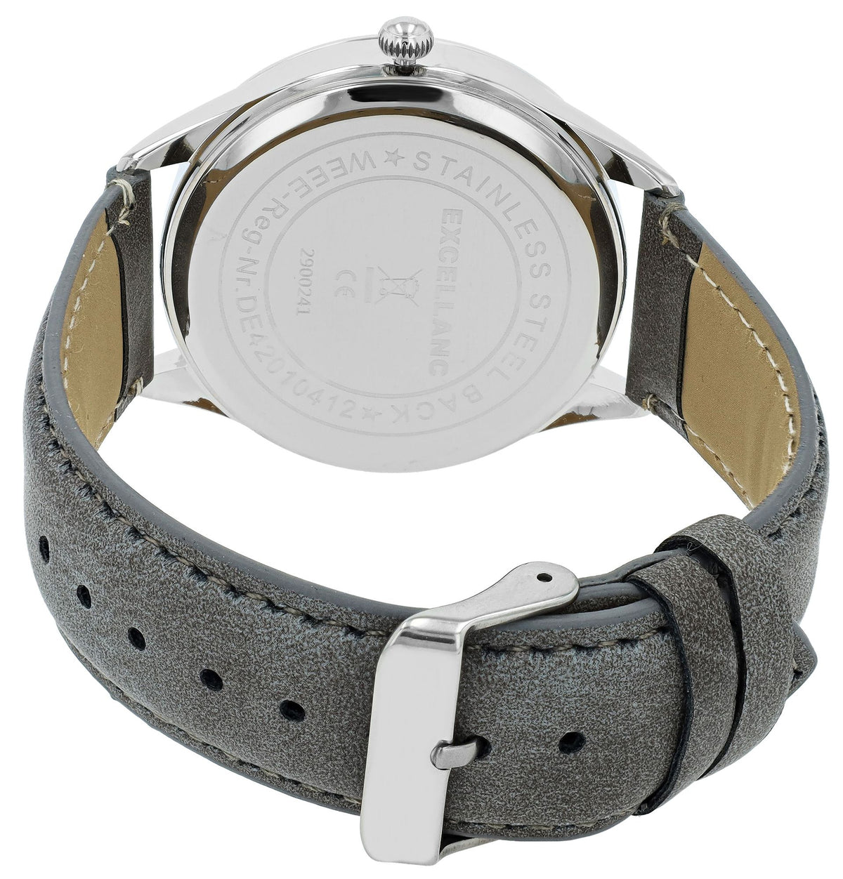 Excellanc Herrenuhr Grau – Gepolstertes Lederimitatarmband & Datumsanzeige