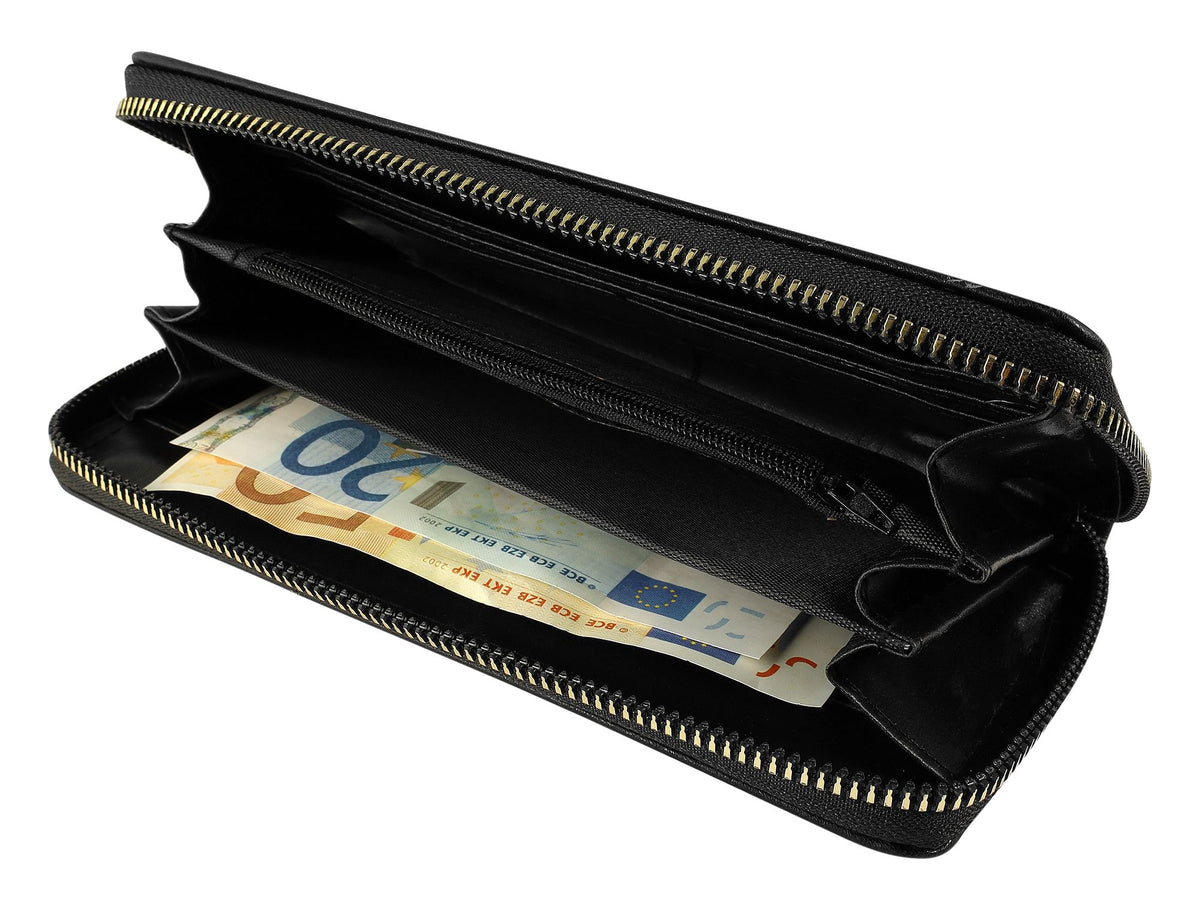 Damen Geldbörse Lederimitat Schwarz – Querformat Schlicht