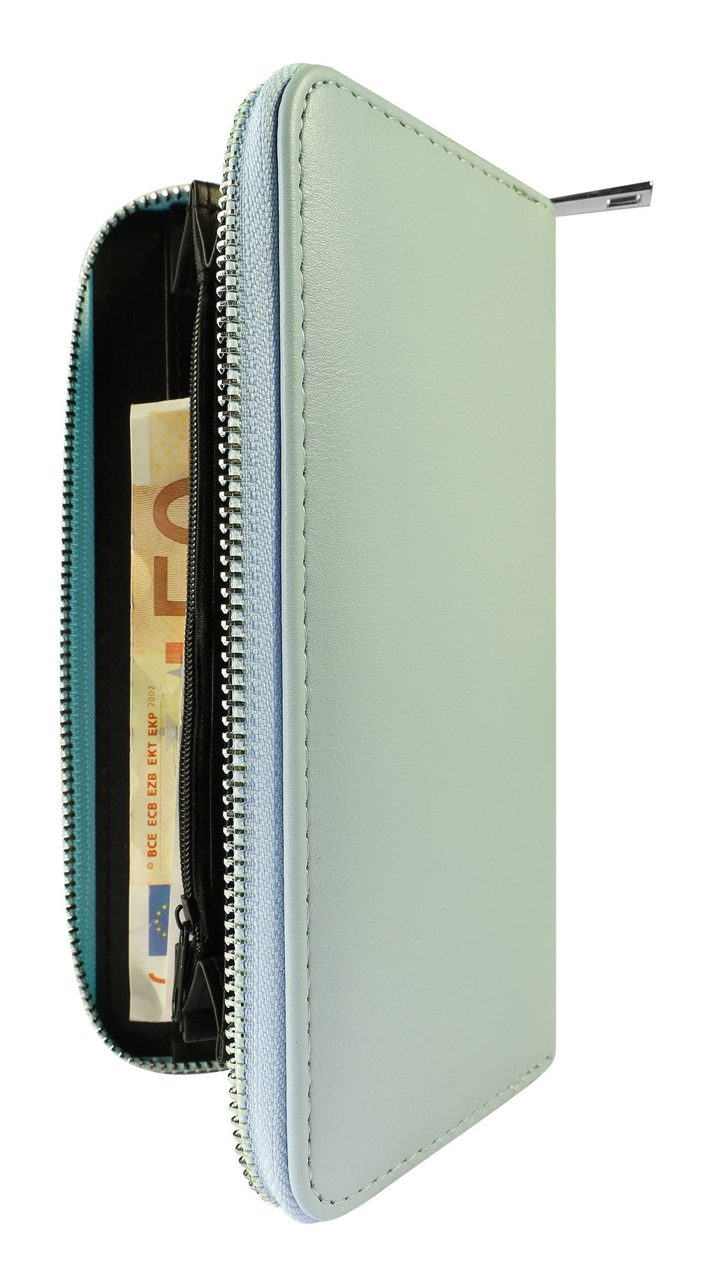 Damen Geldbörse Lederimitat Grau & Hellblau – Querformat Modisch