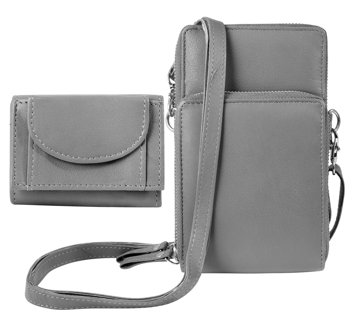 Akzent Handytasche Echtleder, Crossbody mit Minigeldbörse, rosa, schwarz