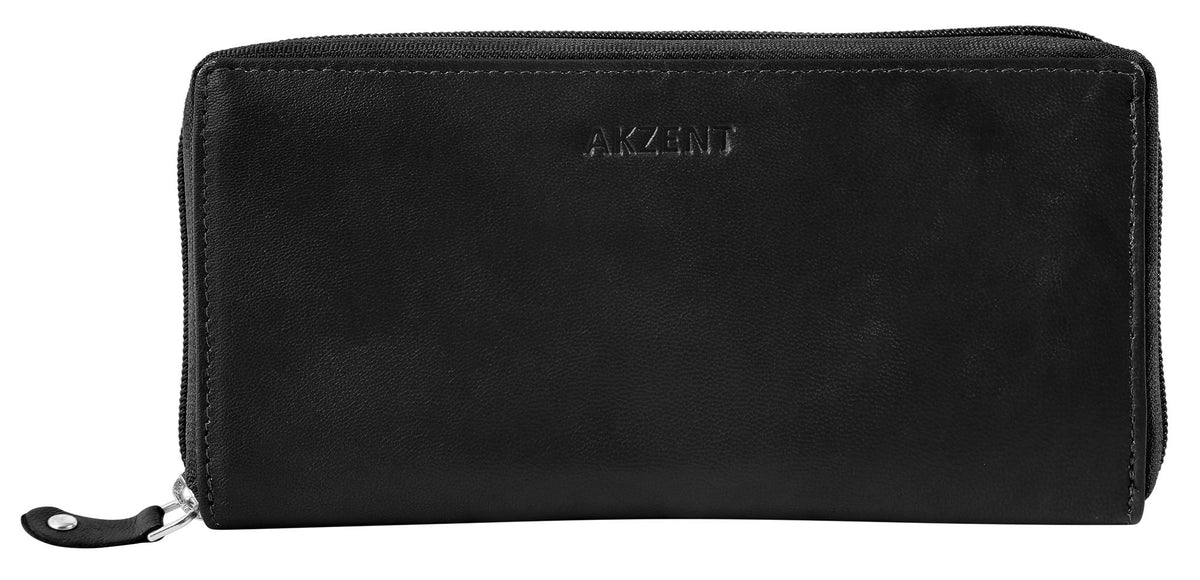 Elegante Damengeldbörse aus Echtleder mit RFID-Schutz, Schwarz – Akzent
