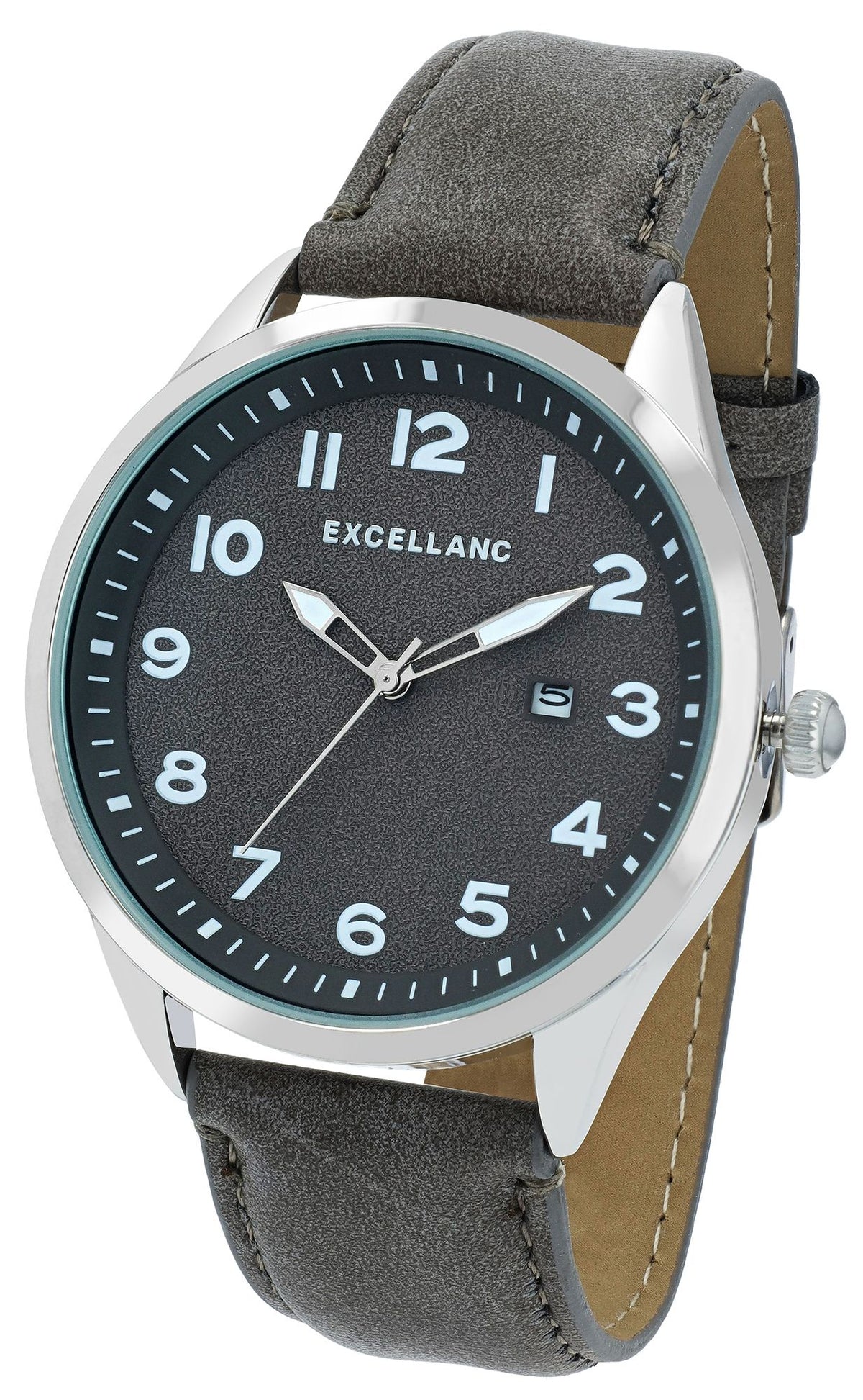Excellanc Herrenuhr Grau – Gepolstertes Lederimitatarmband & Datumsanzeige